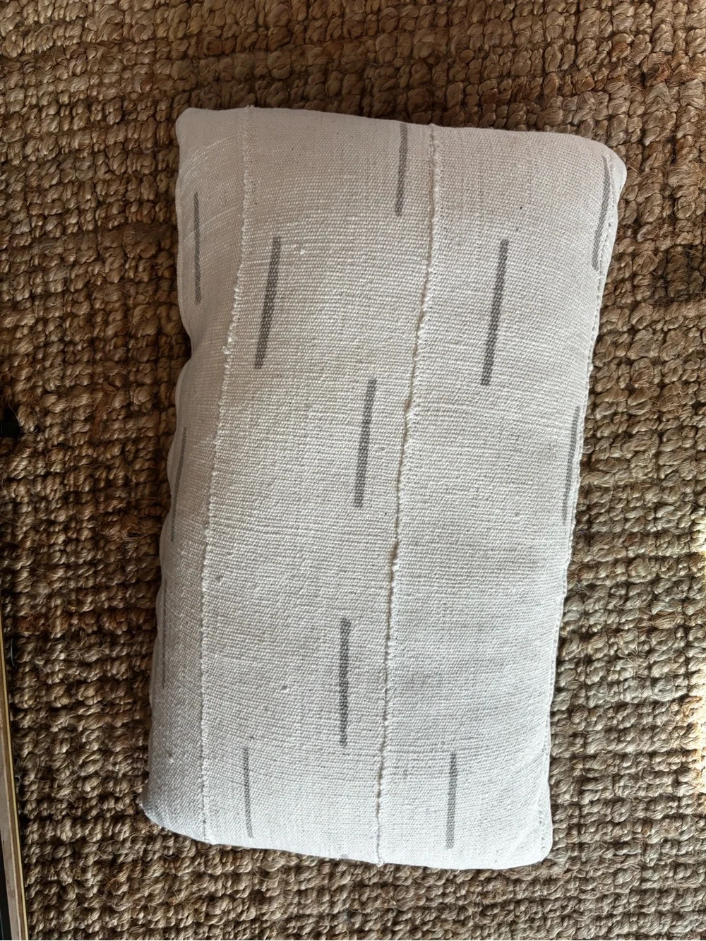 Cream Decorative Lumbar Pillow with Subtle Gray Stitching